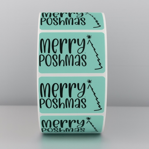 Merry Poshmas Stickers | Green Holiday Poshmark Christmas Packaging Labels - Picture 4 of 11